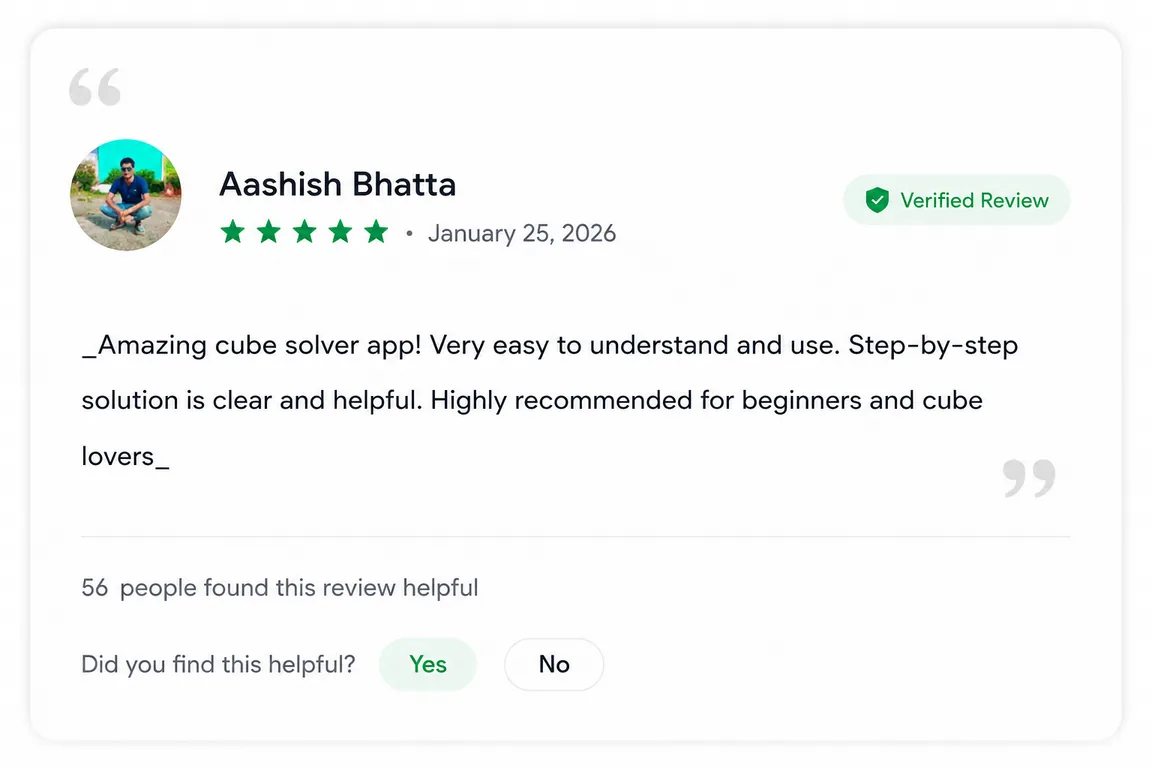 User review of Rubiks Cube Solver from Google Play (review 10 of 18)