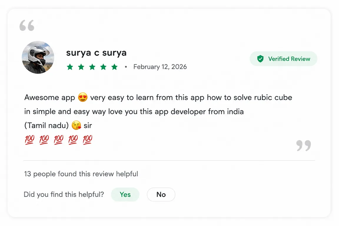 User review of Rubiks Cube Solver from Google Play (review 11 of 18)