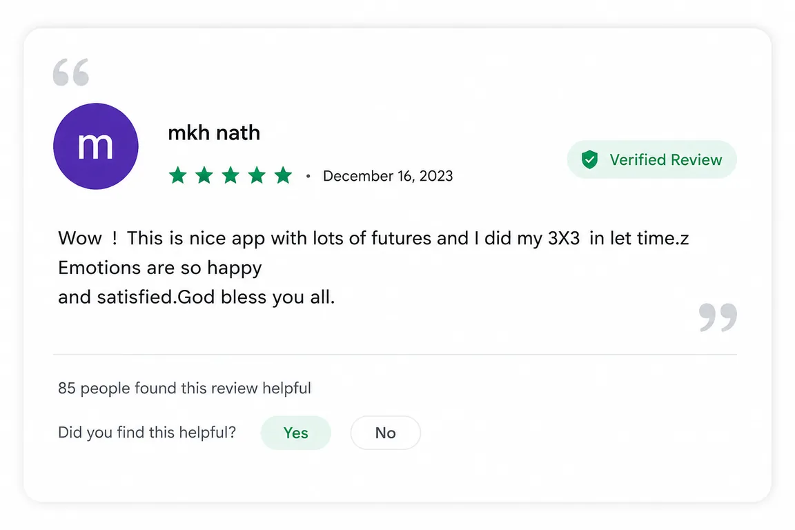 User review of Rubiks Cube Solver from Google Play (review 13 of 18)