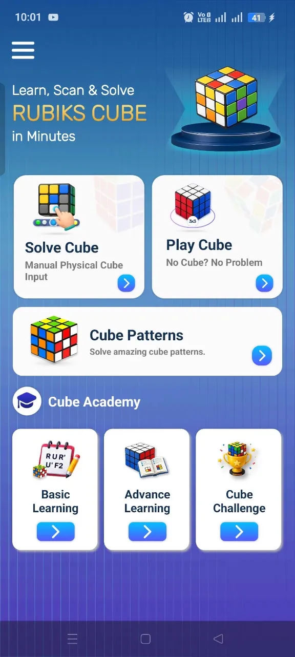 Rubiks Cube Solver app home screen