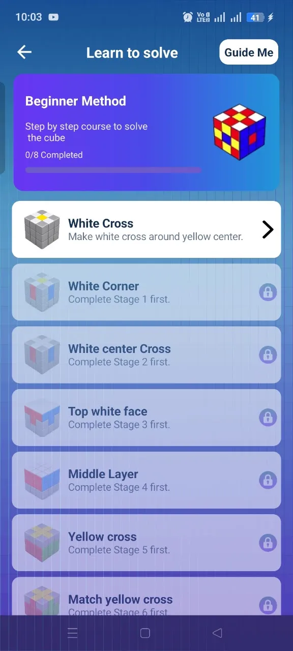 Rubiks Cube Solver learning screen