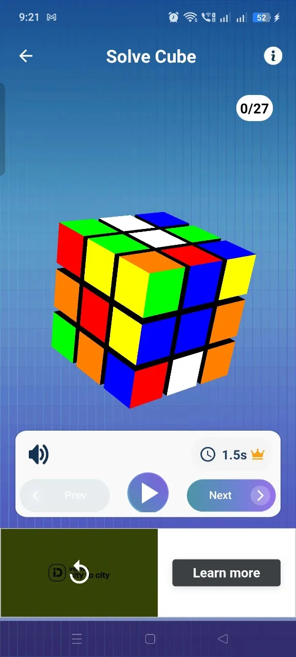 Rubik's Cube Solver app showing step-by-step cube solution instructions